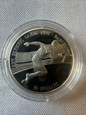Silbermünze - 10 Dollars Olympische Spiele 1992 - Sprinter, 1990, PP, Kapsel