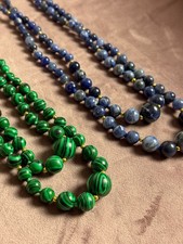 2 Halb Edelstein Ketten doppelreihig Malachit und blau grau