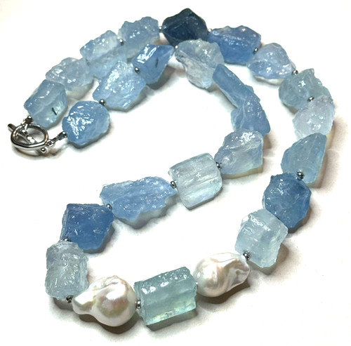 Kette aquamarin rohstein mit - kette,