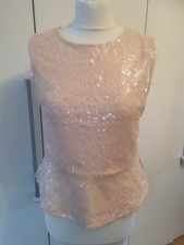 Apricot Rosa Ärmelloses Damen Blind Date Pailletten Top mit Schösschen Gr. 34