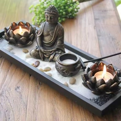 Zen garten mit - mit, buddhafigur