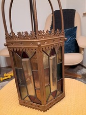 Alte, viell. antike Hängelampe, aus Messing oder Bronze/Eisen mit Glastafeln