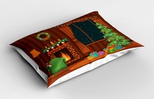 Kopfkissenbezug Modern Wohnzimmer Flauschig Kamin Cartoon-Weihnachtszimmer