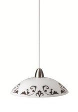 Pendelleuchte Glas Hängeleuchte E27 weiß Dekor schwarz