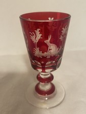 Böhmen Bleikristall Glas Schnapsglas Likörglas Garten Wald rot ca. 8 cm Egermann
