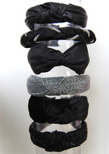 HAARREIFEN SCHWARZ SATIN SAMT KNOTEN GEFLOCHTEN TÜLL PAILLETTEN SILBER GLITZER