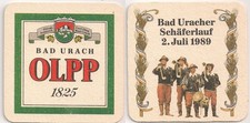 Uracher Olpp Bräu - alter Bierdeckel "Bad Uracher Schäferlauf 1989"