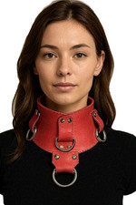 Halskorsett Echt Leder Rot mit Ringen – Anatomisches Halsband mit o-Ring  LWPH