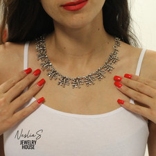 Collier Cluster Asiatische Schriftzeichen Statement kette Metall Silber Schmuck