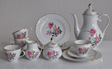 Bavaria Schumann Arzberg Kaffeeservice Relief Goldrand rote Blume Rose Form 870