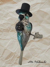 ❉Alte Weihnacht❉ Christbaumschmuck PAPAGEI MIT HUT BLAU Lauscha / Thüringen