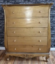 GROSSE KOMMODE WÄSCHEKOMMODE HOLZ GOLDTON 5 SCHÜBE BAROCK-STIL