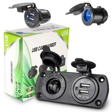 12V Auto KFZ Zigarettenanzünder Steckdose mit Dual-USB Ladegerät Buchse Einbau,