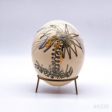 Handbemaltes Straußenei m. Palmen-Motiv, ausgeblasen inkl. Metallständer | 16cm