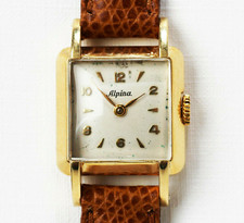 Alpina 18 Karat 750 Gold Armbanduhr Damenuhr Golduhr mechanisch Lederarmband