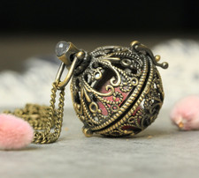 Retro Medaillon Weidekätzchen Kette Rosenquarz Geschenkidee Frauen Prayerbox