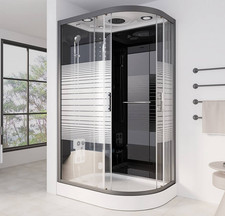 XL Luxus LED Dampfdusche-Dampfsauna 120x80 Kombi Dusche SET+Radio Black rechts