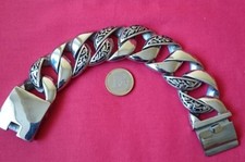 XXL Edelstahl Panzer Armbamd massiv 32 x 9 mm x 24 cm massiv Ornamente Biker 