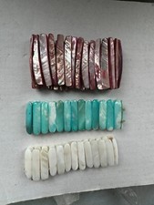 Perlmutter Armband Konvolut 3 Stück antik weiß grün rot flexible Weite art deco