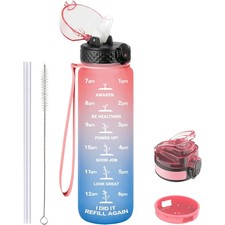 Trinkflasche, 1L BPA-Frei Tritan Wasserflasche mit Strohhalm, Trinkflasche Sp...