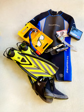 Tauchausrüstung gebraucht, Scubapro Shorty und Flossen mit Füßlingen Gr. 8 
