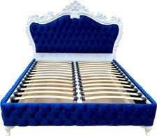 Casa Padrino Luxus Barock Doppelbett Royalblau Weiß Prunkvolles Luxus Bett