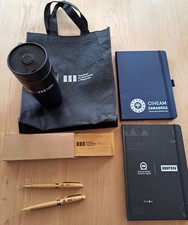 Schreibset Holz-Etui Alu Trinkbecher + Tasche Chile 2x Moleskine-Style Notizbuch