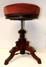 Klavierhocker Drehhocker ca. 1880 Polster Dreibein verstellbare Höhe 53-70 cm