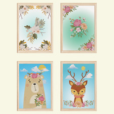 Waldtiere Blumen Bär Reh