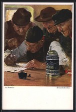 Künstler-AK August Roeseler: Kreuzelschreiber wird bei der Arbeit beobachtet 