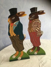 2er Set Hasen Hasenfigur Holz blau rot, Höhe ca. 50 cm, OVP, neuwertig & Vintage