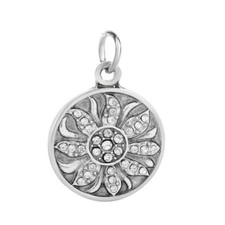 Anhänger Charms Scheibe mit Blüte Strass silber C31