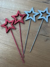 4 Pflanzstecker silber rot Glitzer Stern Holz