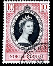 1953 BRITISH NORTH BORNEO QUEEN ELIZABETH II KRÖNUNG MARKE POSTALLY USED STAMP