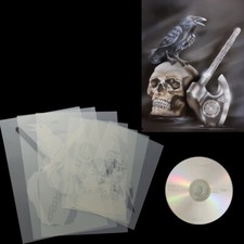 Schablone  Airbrush Schablonen Schädel mit Rabe und Axt  # 117 & AnleitungsCD