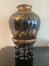 Wertvolle chinesische Porzellanvase + Bodenteller, handbemalt, glasiert, selten