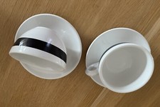 2 ACF Cappuccino Tassen POCCINO m. Untertassen made in Italy weiss/schwarz