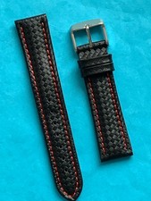 Eichmüller Lederband Carbonlook  20 mm schwarz mit roter Naht Uhrband