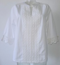 Tunika / Bluse Dreiviertelarm Landhausstil mit Spitze Verziert Weiß Gr 40