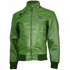 Herren grüne Bikerjacke 100 % echtes Lammleder stilvolle Freizeitjacke