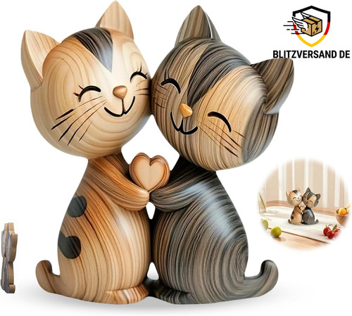 Holzskulptur katzenpaar deko - holzskulptur,