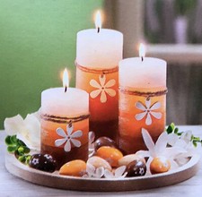 Kerzenset Ostern NEU Dekoset mit 3 Kerzen + Blumen-Deko für die Osterzeit