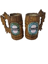 2 x Heineken Lager Beer Bierkrug Holz/ Glas