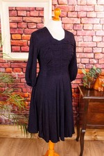 Vintage orig 40er 50er Kleid Strukturstoff marine blau Rockabella Tanzkleid 38