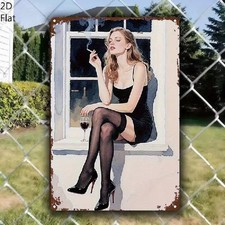 Blechschild Pin-Up Girl beim