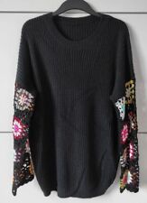 Shein Damenpullover Strickpullover Hippie Schwarz Bunt Blumen Größe L Neu