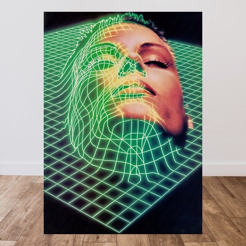 Neon grid face - face, portrait