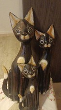 Holzfiguren Katzen Katzenfamilie Handarbeit Holz Deko, 29, 40, 48 cm