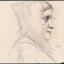 Ältere Frau Portrait Oskar Binder drawing dessin Zeichnung München 1911