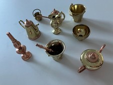 Minaturen-Set Haushalt, Metall, 9-teilig, kupfer- und messingfarben, Setzkasten